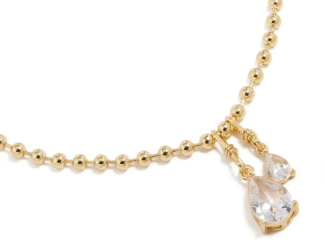 Gold Plated Double Cubic Zirconia Teardrop Pendant Necklace — New, CZ Sparkle