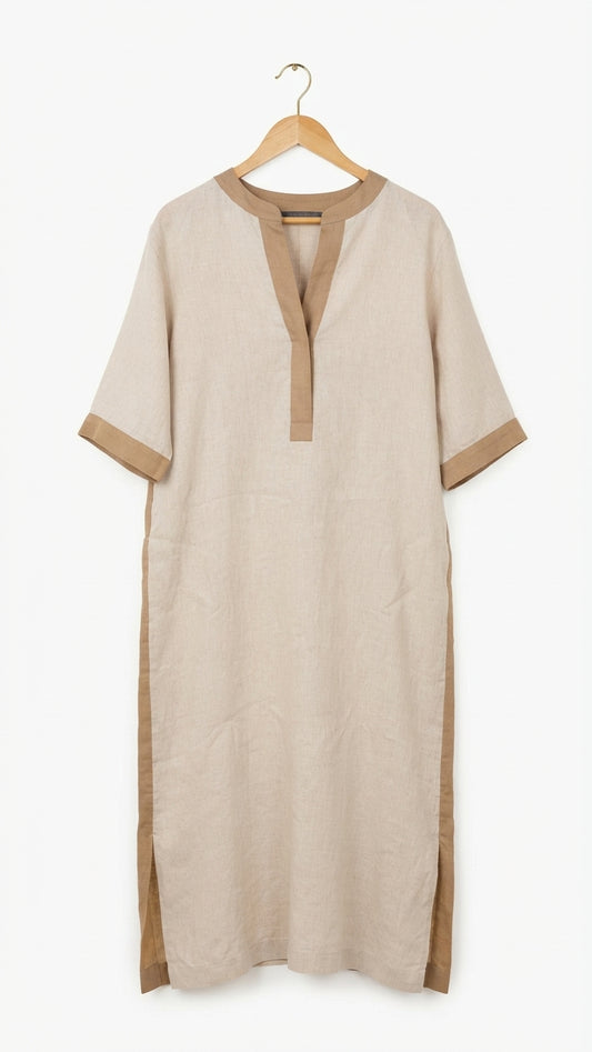 Marina Rinaldi Two-Tone Beige Linen Dress