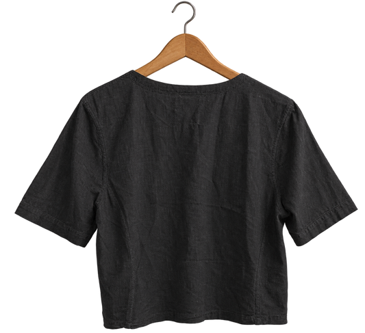 120%Lino Black Linen Blouse