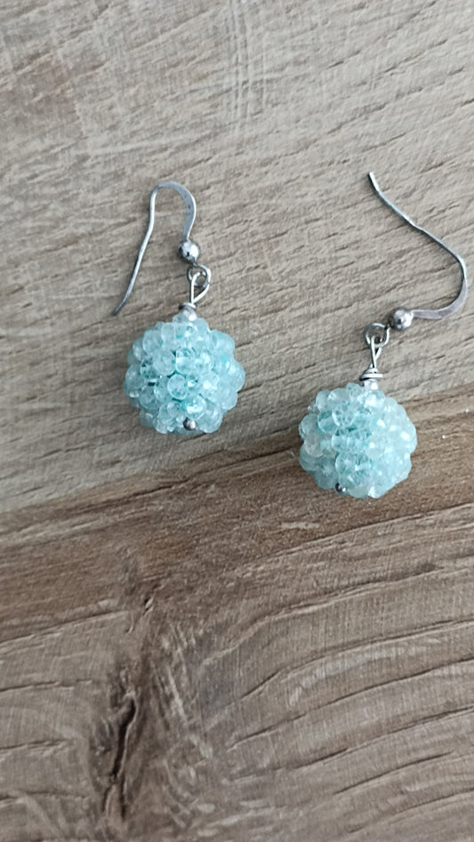 Aquamarine Disco Ball Drop Earrings