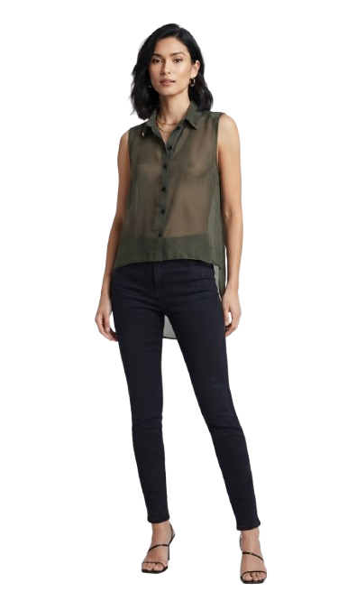 Armani Exchange Olive Green Sleeveless Collared Shirt