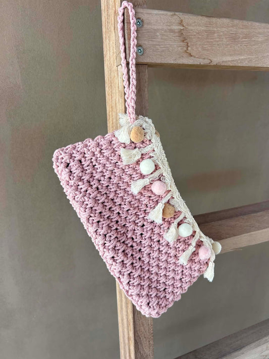 Pink Cotton Crochet Pouch