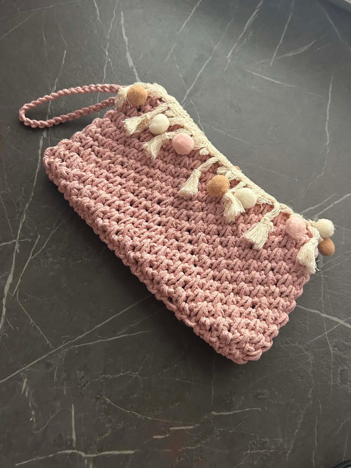 Pink Cotton Crochet Pouch