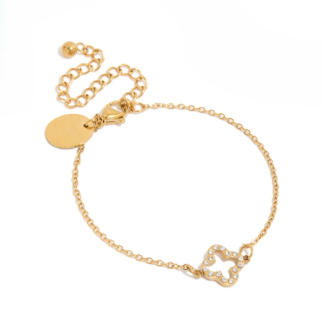 Gold Plated CZ Solitaire Flower Charm Bracelet