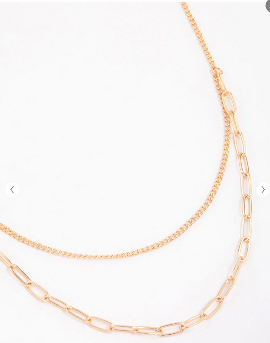 Gold Curb & Cable Layered Necklace