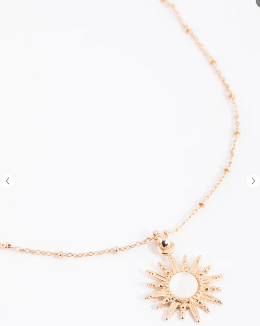 Gold Tone Sunburst Chain Necklace