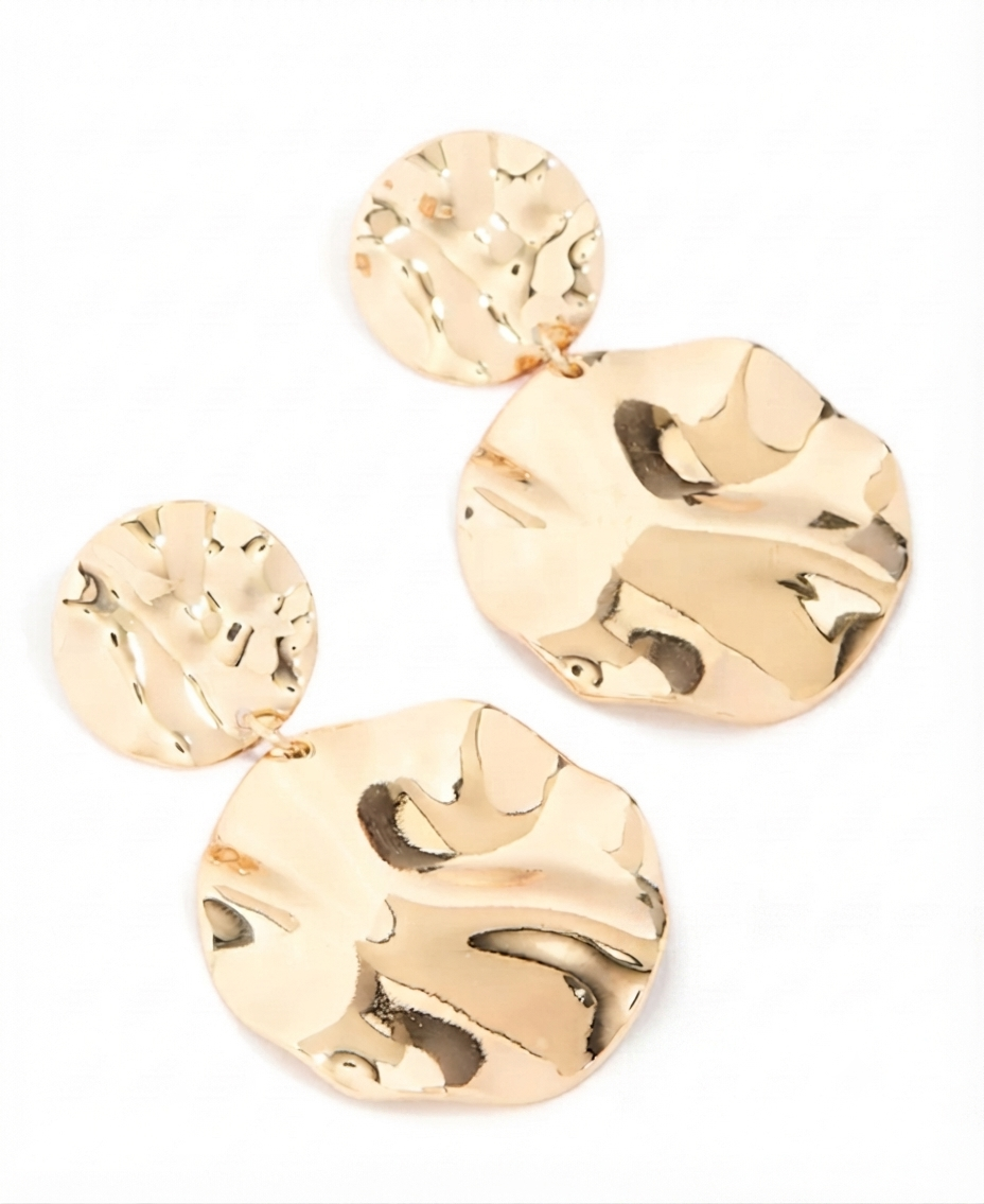 Gold Wrapped Double Disc Drop Earrings