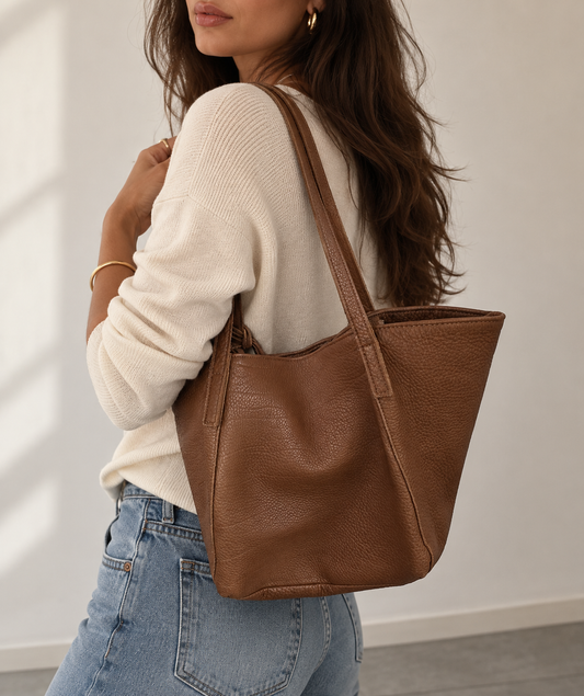 Italian Leather Bucket Bag — Soft Brown