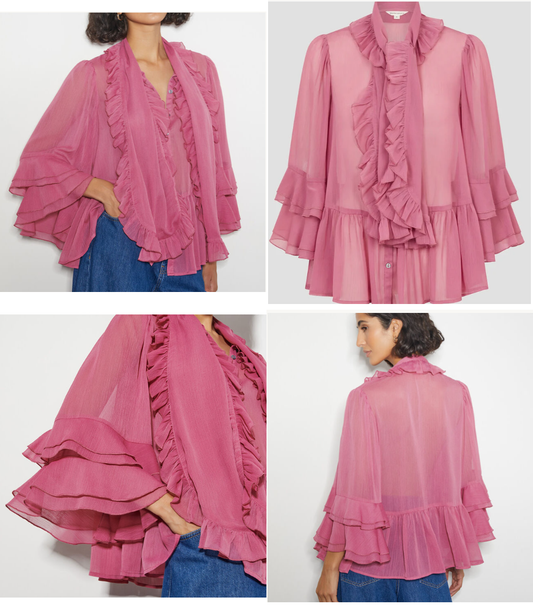 Monsoon Anaïs Ruffle Blouse — Pink