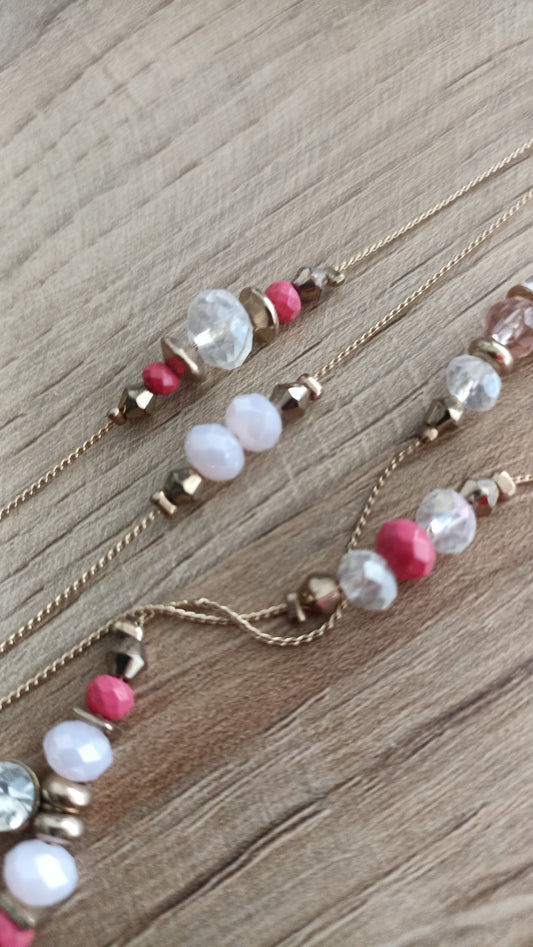 Gold-Tone Chain Necklace with Faux Pearls & Coral Beads