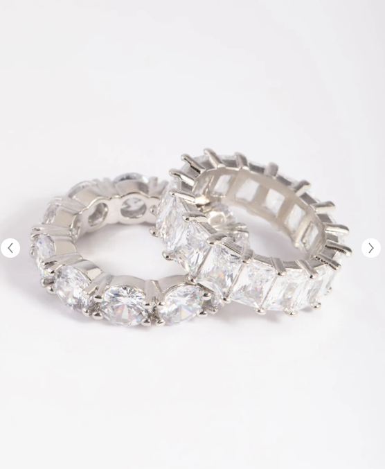 Silver Tone Cubic Zirconia Baguette Ring Stack Pack