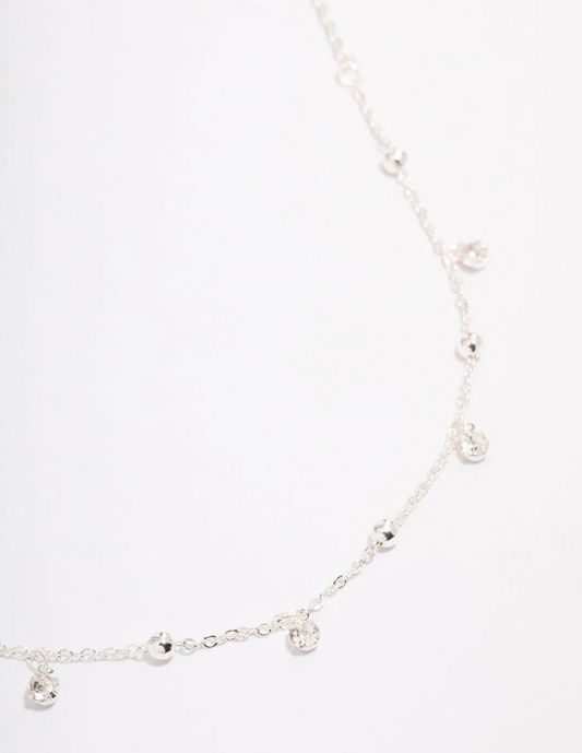 Silver Tone Diamante Droplet Station Necklace