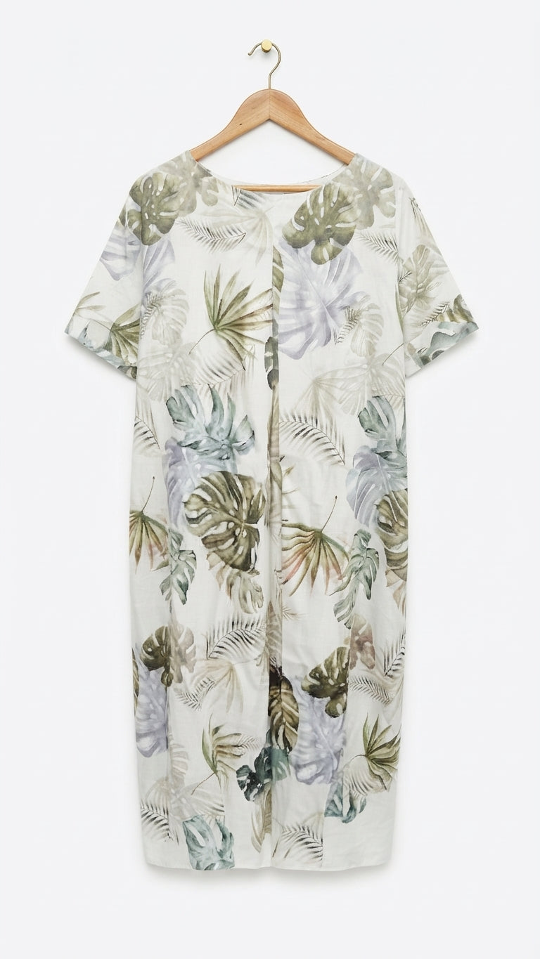 Linen Dress-botanical pattern