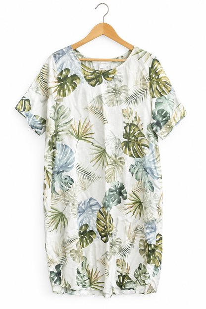 Linen Dress-botanical pattern