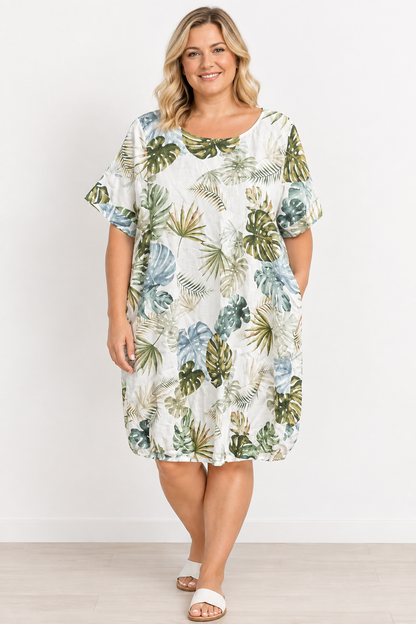 Linen Dress-botanical pattern