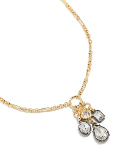 Mixed Metal Plated Diamante Cluster Drop Necklace.