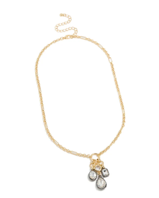 Mixed Metal Plated Diamante Cluster Drop Necklace.