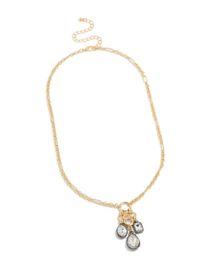 Mixed Metal Plated Diamante Cluster Drop Necklace.