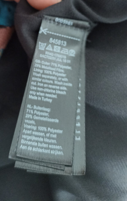 Close-up of the Monsoon dress care and fabric label inside the black lining.