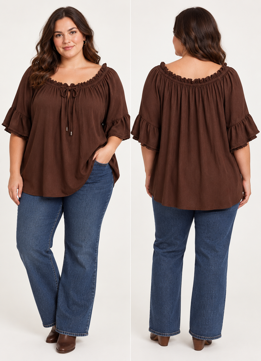 Carla Ferroni Brown viscose blouse — Pre-Loved, size XL — image 1 of 5