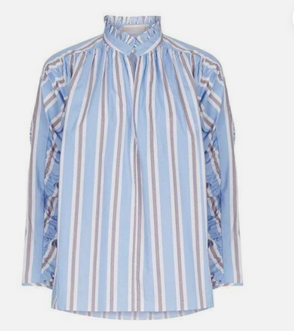 Maje Lavia Blue Striped Oversized Ruched Long Sleeves Top Size 1