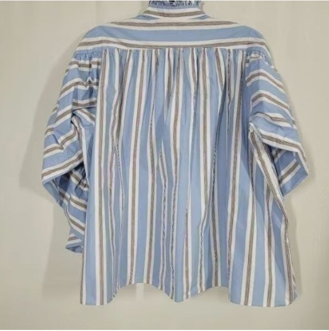 Maje Lavia Blue Striped Oversized Ruched Long Sleeves Top Size 1