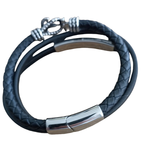 Leather and stainless steel bracelet
