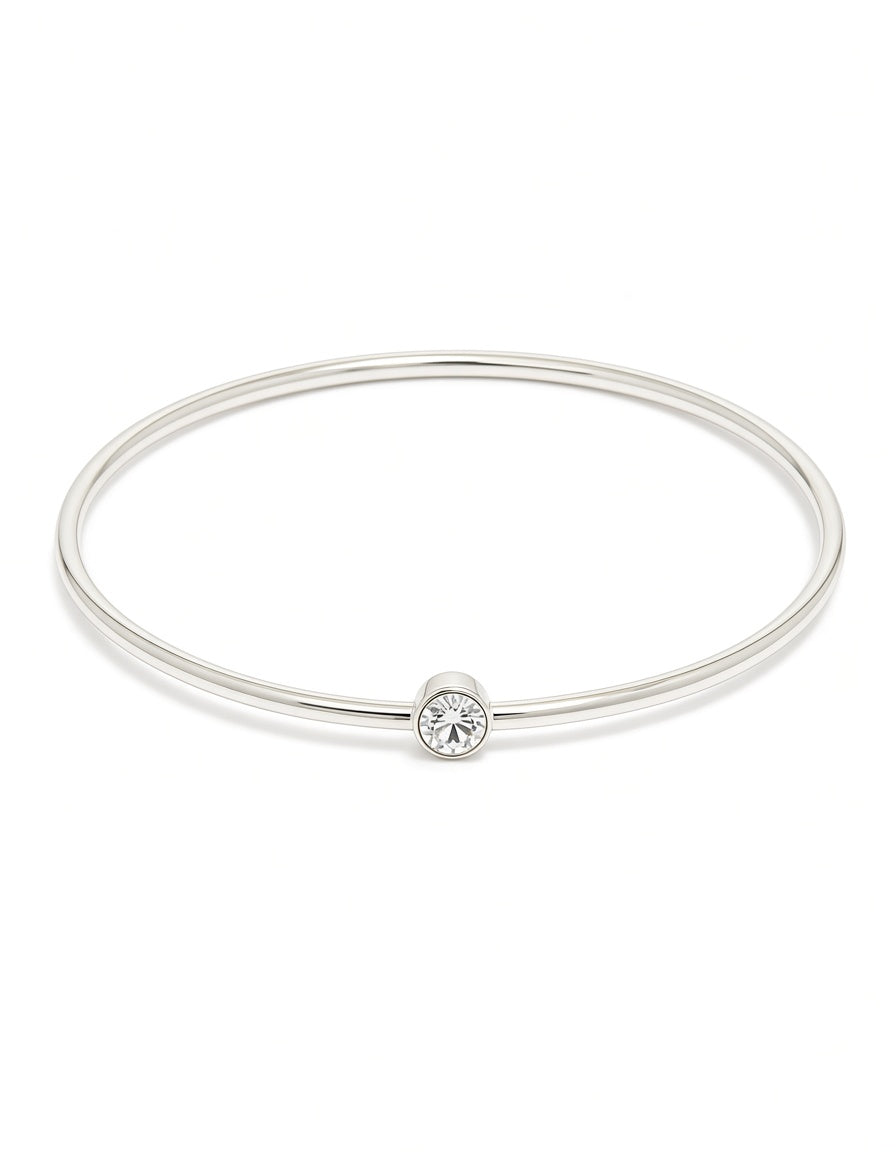 Silver Diamante Centre Bangle — New, Crystal Shimmer, Wrist Stack Jewellery