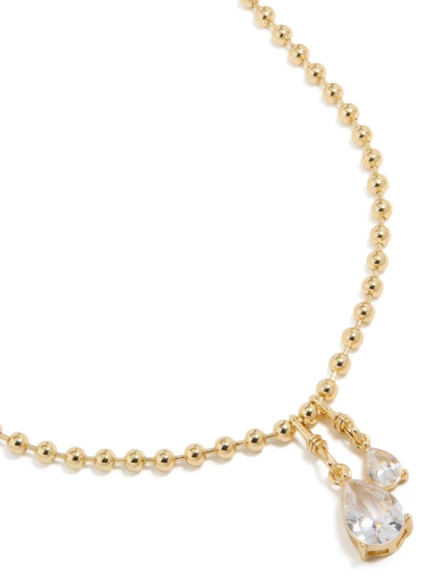 Gold Plated Double Cubic Zirconia Teardrop Pendant Necklace — New, CZ Sparkle