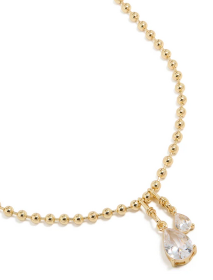 Gold Plated Double Cubic Zirconia Teardrop Pendant Necklace — New, CZ Sparkle