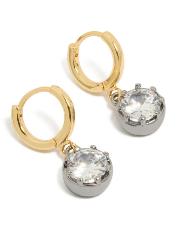 Mixed Metal Plated Cubic Zirconia Huggie Drop Earrings — New, Day to Night
