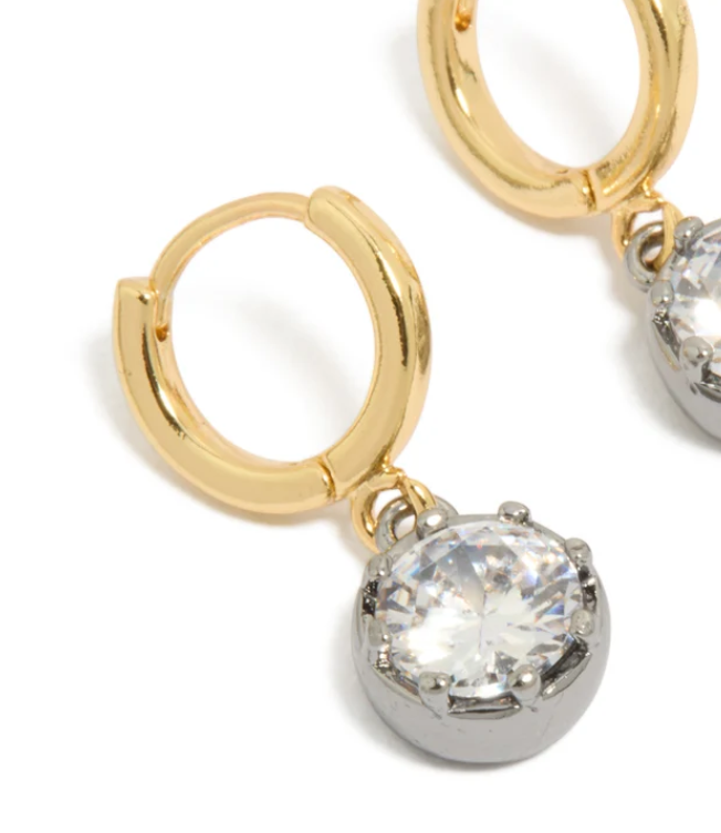 Mixed Metal Plated Cubic Zirconia Huggie Drop Earrings — New, Day to Night