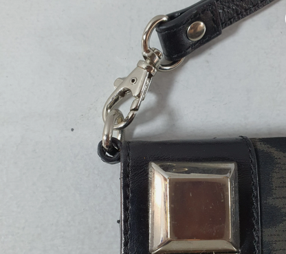 Vintage Karen Millen Black Leather and Leopard Print Fabric Studded Clutch