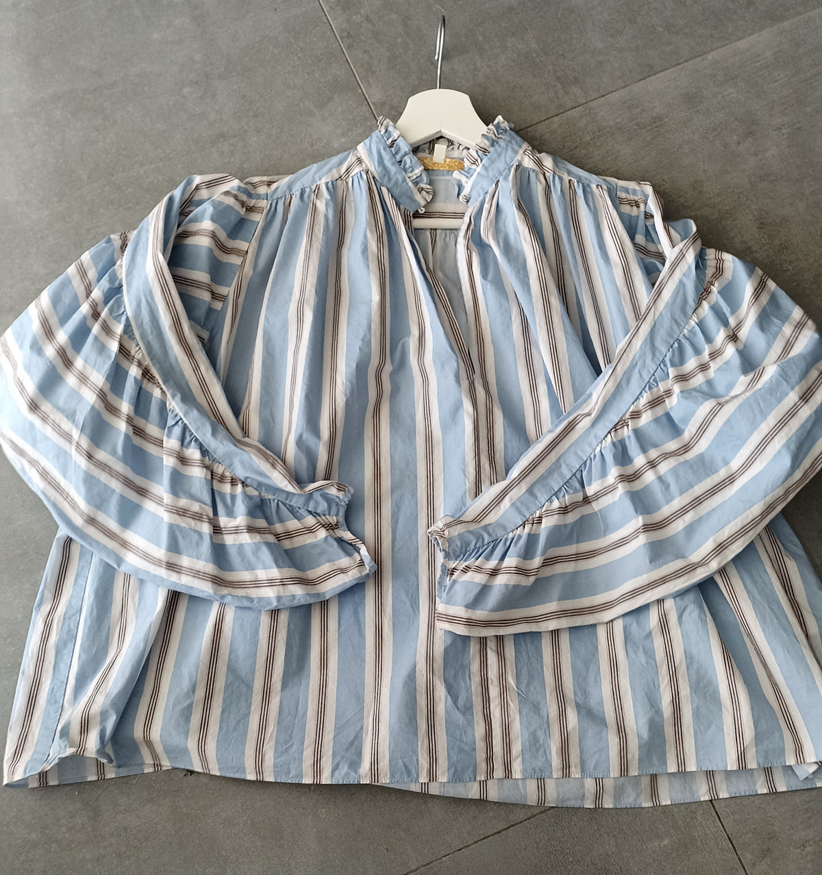 Maje Lavia Blue Striped Oversized Ruched Long Sleeves Top Size 1
