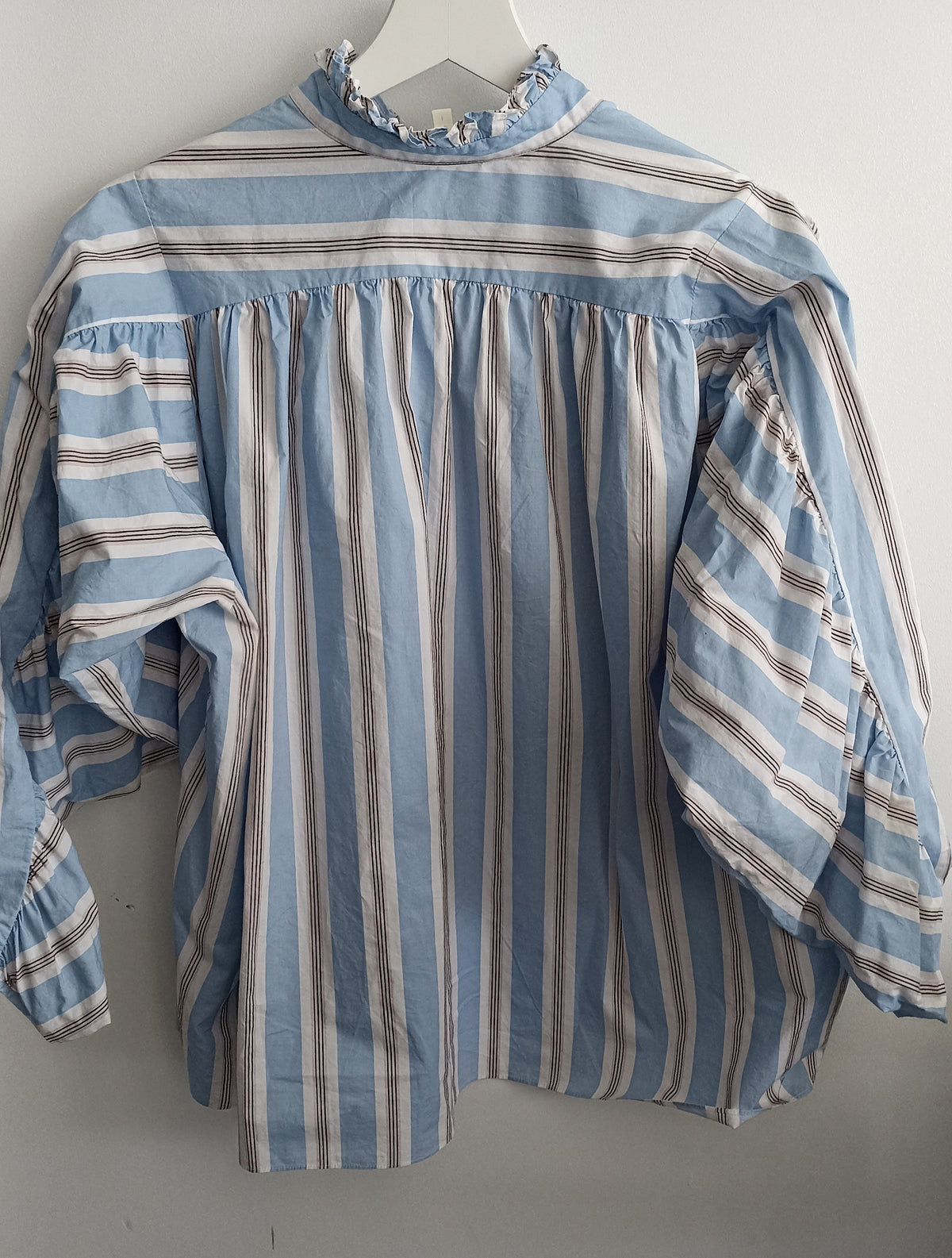 Maje Lavia Blue Striped Oversized Ruched Long Sleeves Top Size 1