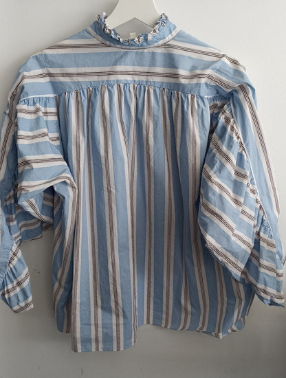 Maje Lavia Blue Striped Oversized Ruched Long Sleeves Top Size 1
