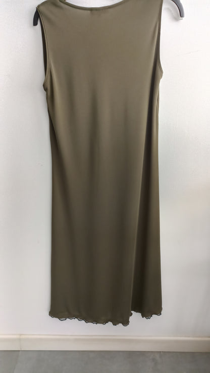 Olive green sleeveless midi dress by Maglificio MG.
