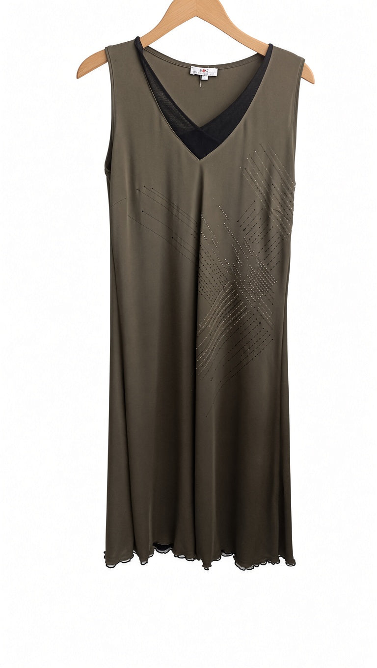Olive green sleeveless midi dress by Maglificio MG.