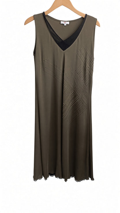 Olive green sleeveless midi dress by Maglificio MG.