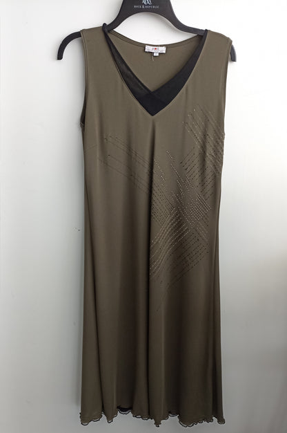 Olive green sleeveless midi dress by Maglificio MG.