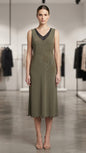 Olive green sleeveless midi dress by Maglificio MG.