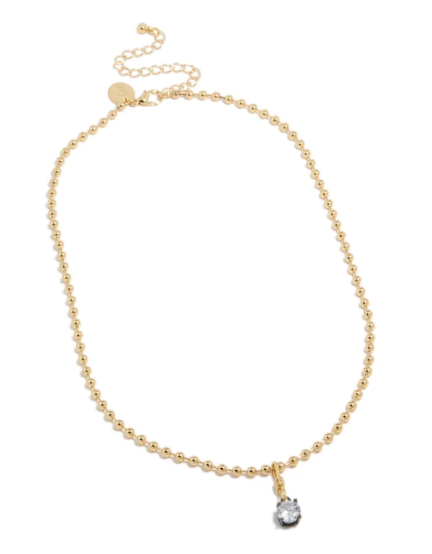 Mixed Metal Plated Cubic Zirconia Pendant & Ball Chain Necklace — New, Everyday Layering