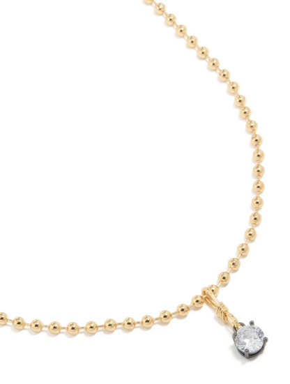 Mixed Metal Plated Cubic Zirconia Pendant & Ball Chain Necklace — New, Everyday Layering