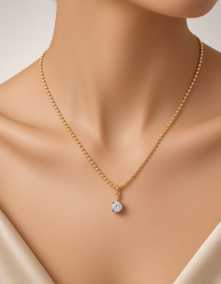 Mixed Metal Plated Cubic Zirconia Pendant & Ball Chain Necklace — New, Everyday Layering