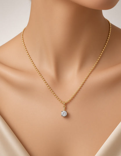 Mixed Metal Plated Cubic Zirconia Pendant & Ball Chain Necklace — New, Everyday Layering