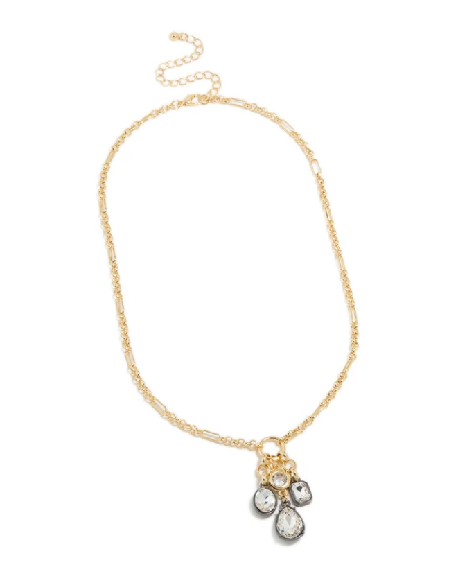 Mixed Metal Plated Diamante Cluster Drop Necklace.