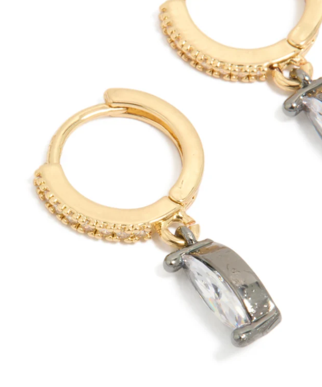 Cubic Zirconia Oval Huggie Drop Earrings