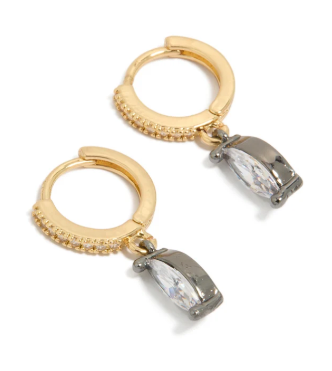 Cubic Zirconia Oval Huggie Drop Earrings