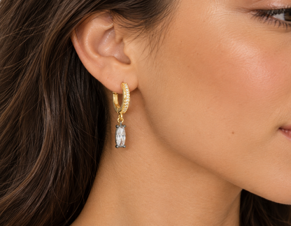Cubic Zirconia Oval Huggie Drop Earrings
