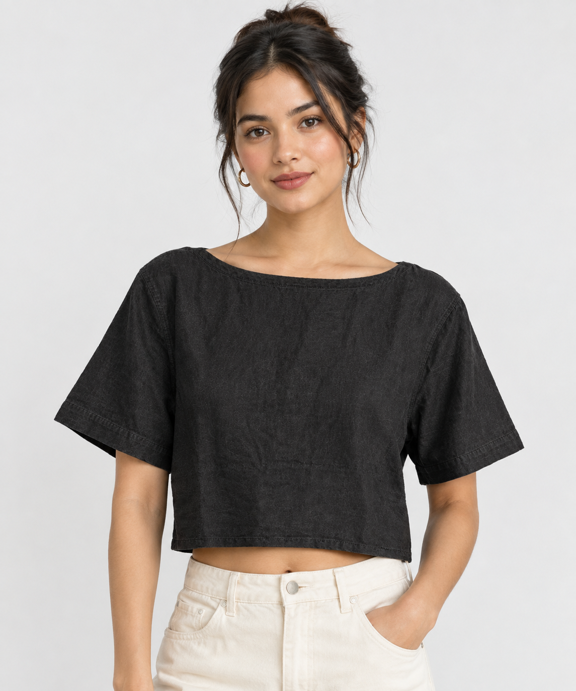 120%Lino Black Linen Blouse